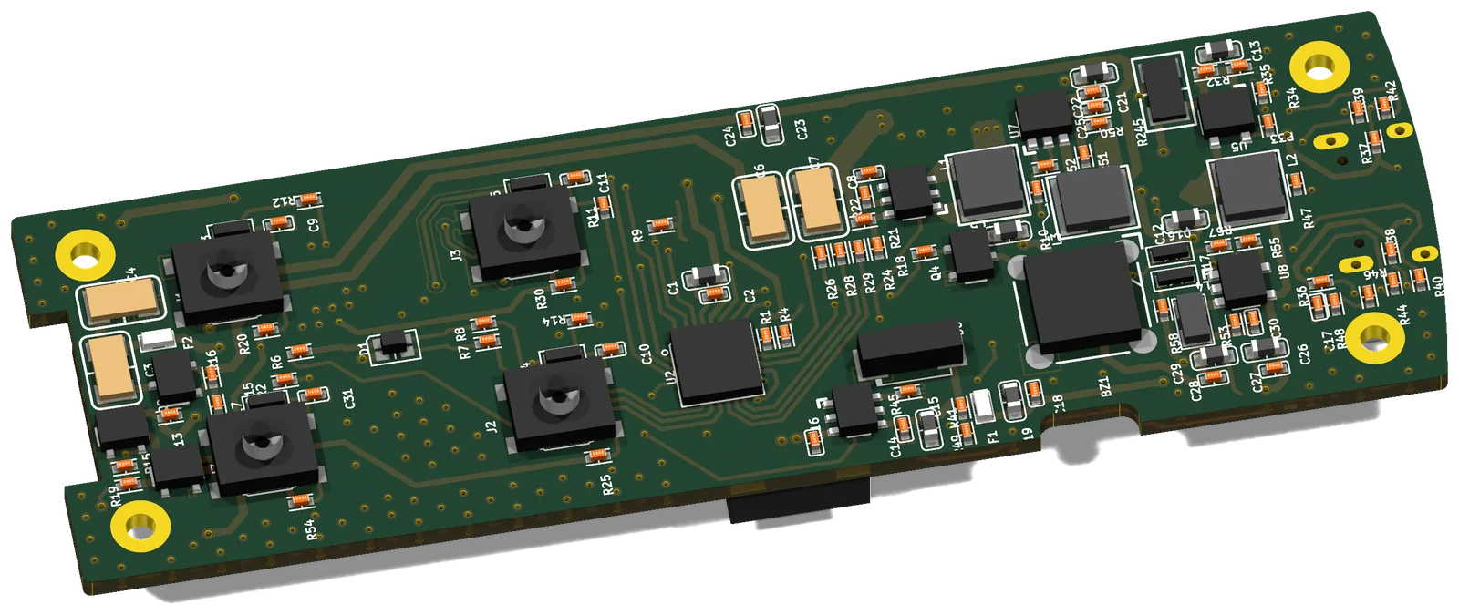Compact handheld control board with 4 tact switches and USB-C.