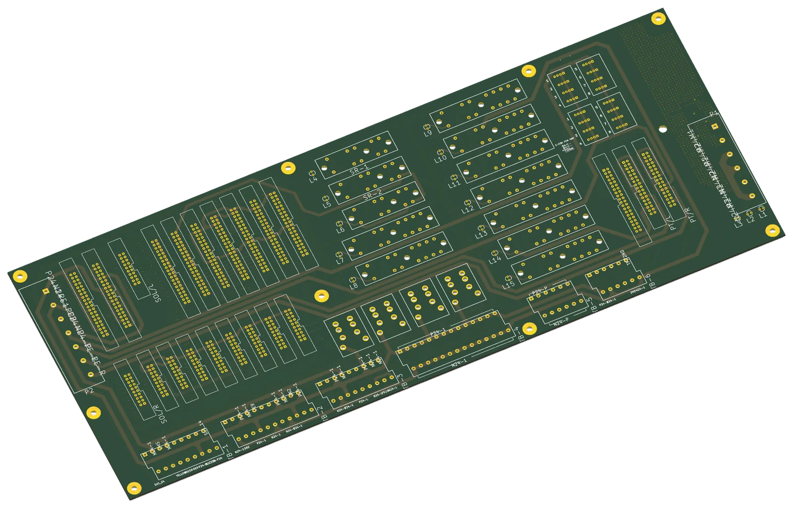 Large relay control board. 79 diodes, safety relays, box-header connectors.