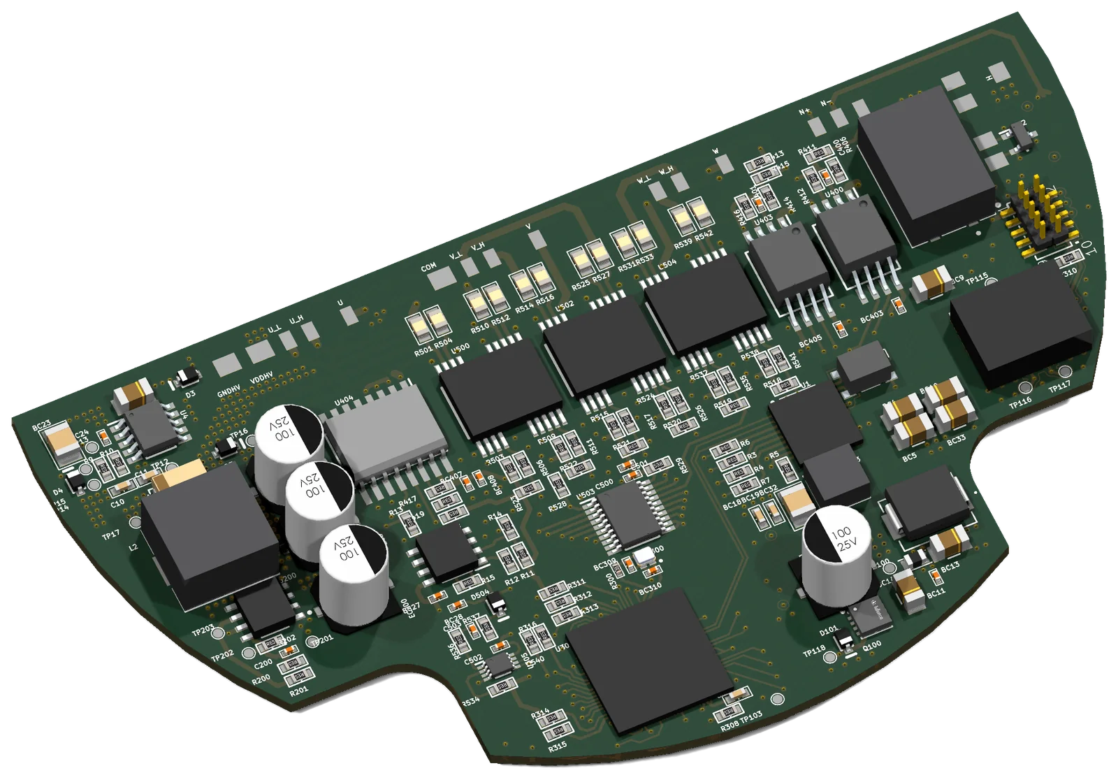 Isolated communication and power board. 3 isolated ICs, EMI filter, power inductor.