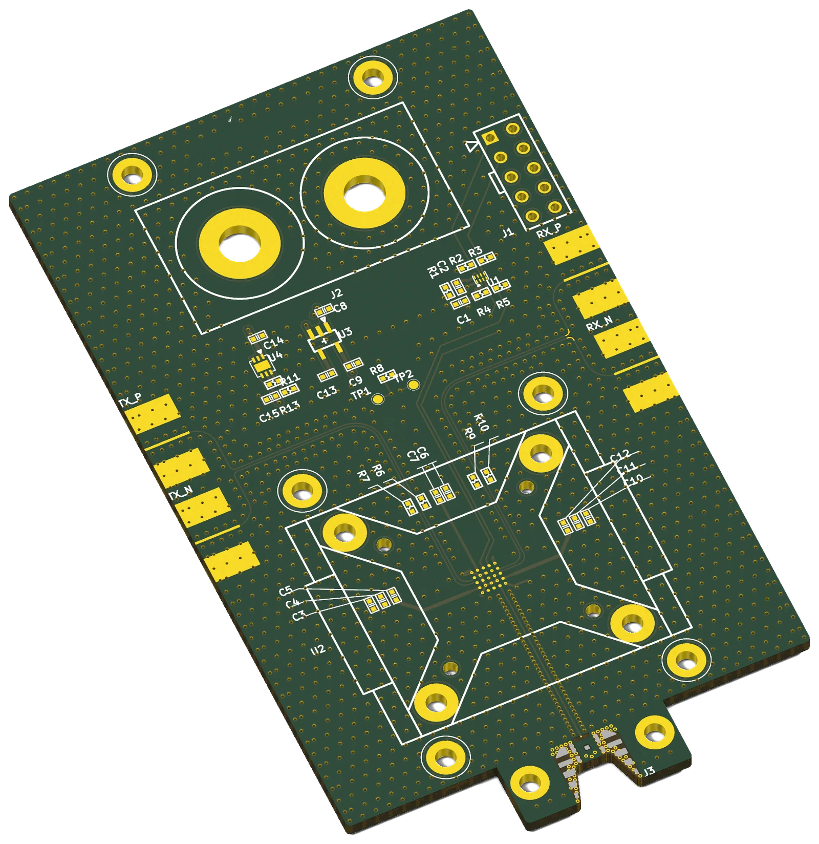 RF antenna board (extended variant). 4 SMA connectors, onboard antenna pattern.